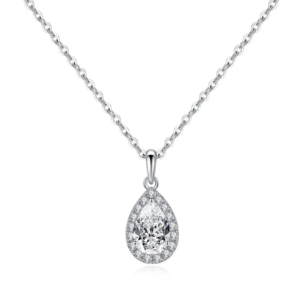 1 CT. Halo Pear Pendant Diamond Necklace