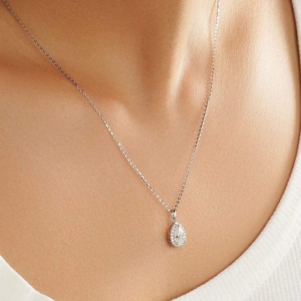 1 CT. Halo Pear Pendant Diamond Necklace