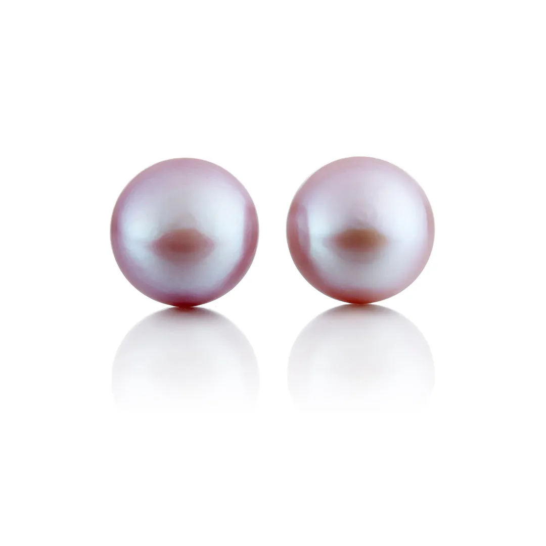 11mm Pink Button Pearl Earrings