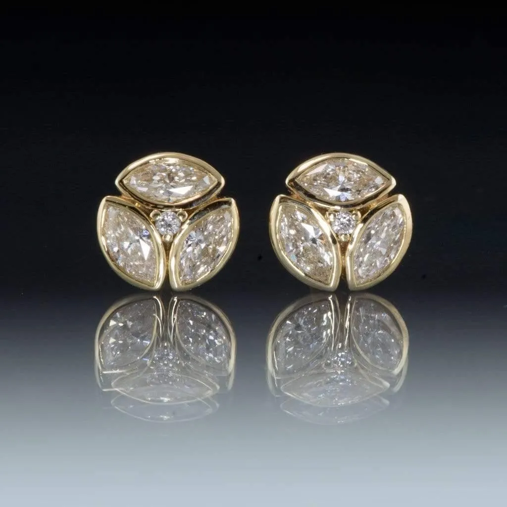 1/2CTW Marquise Diamond Bezel Set Cluster Stud Earrings