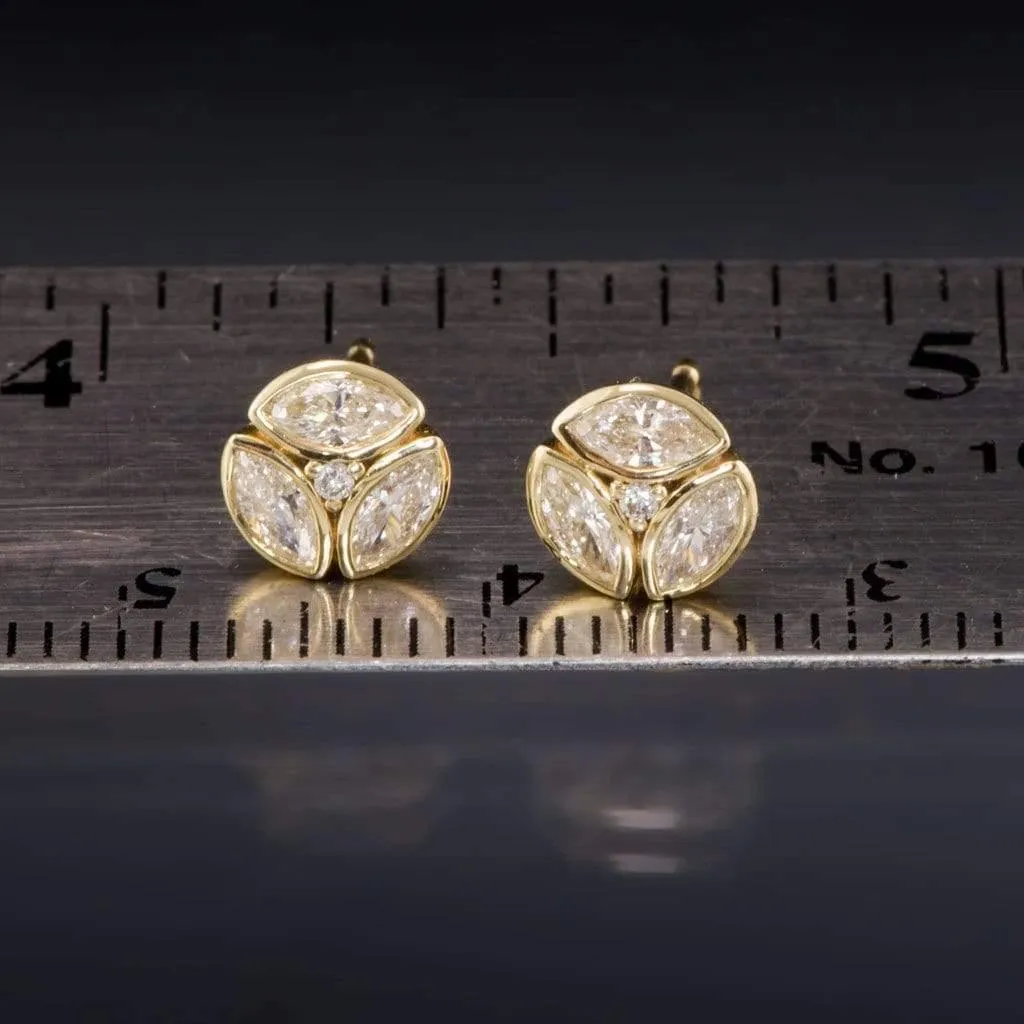 1/2CTW Marquise Diamond Bezel Set Cluster Stud Earrings