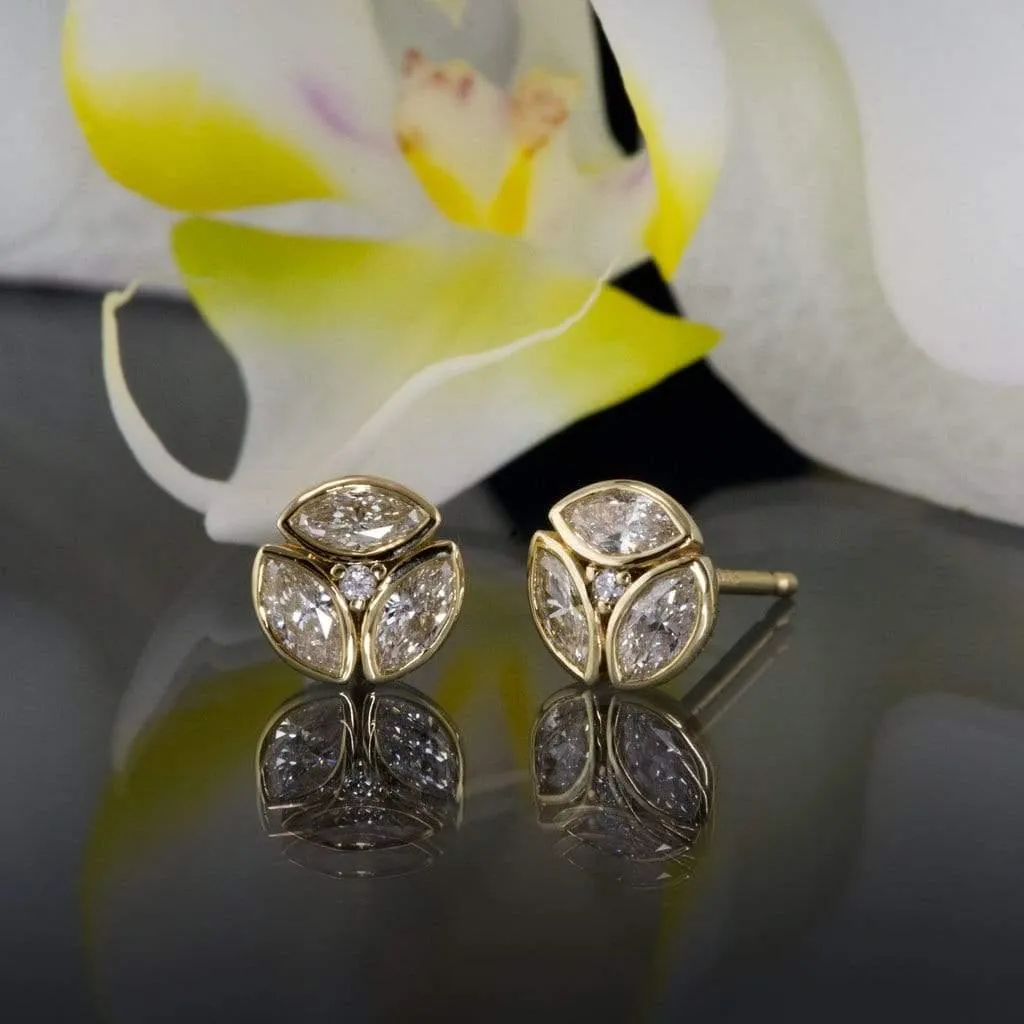 1/2CTW Marquise Diamond Bezel Set Cluster Stud Earrings