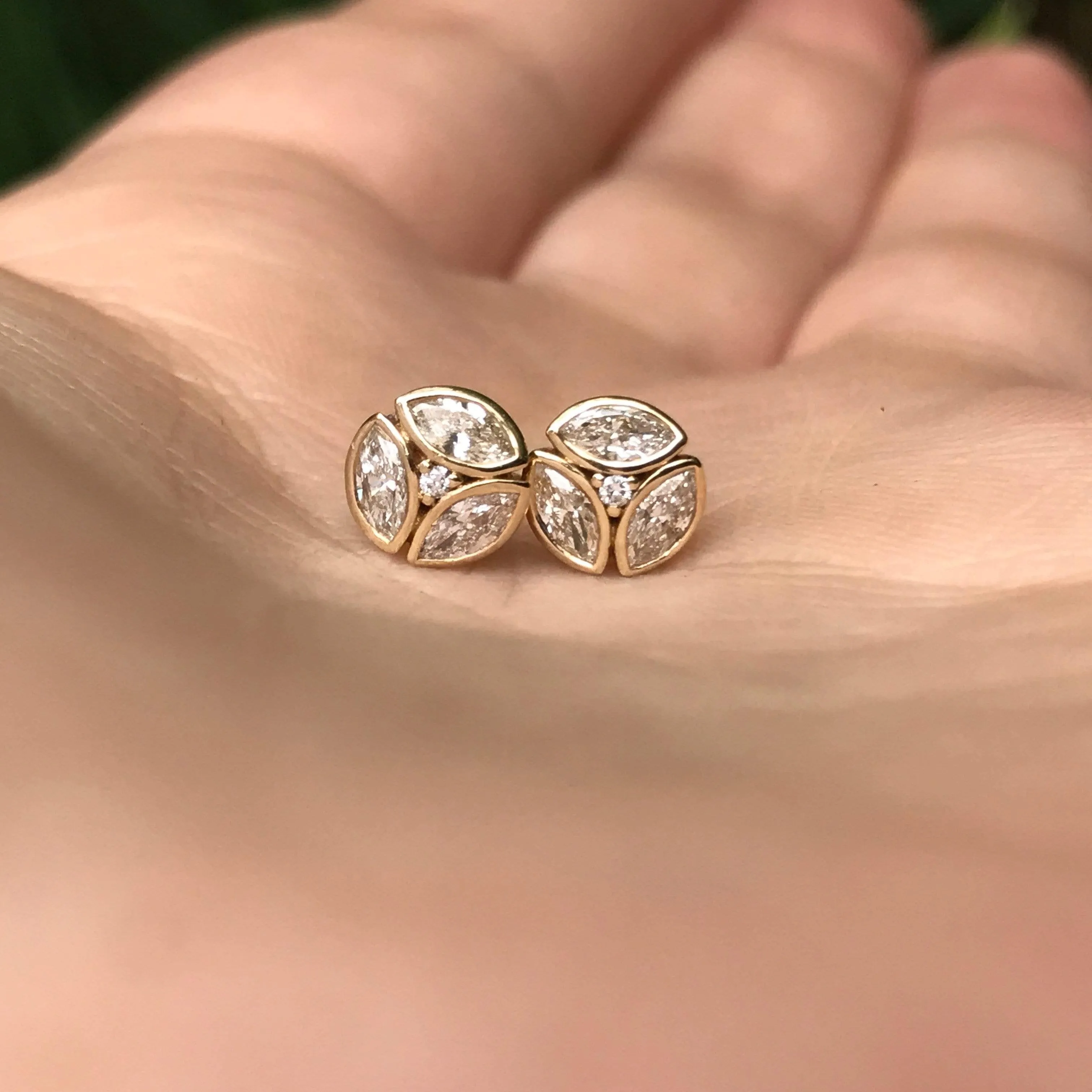 1/2CTW Marquise Diamond Bezel Set Cluster Stud Earrings