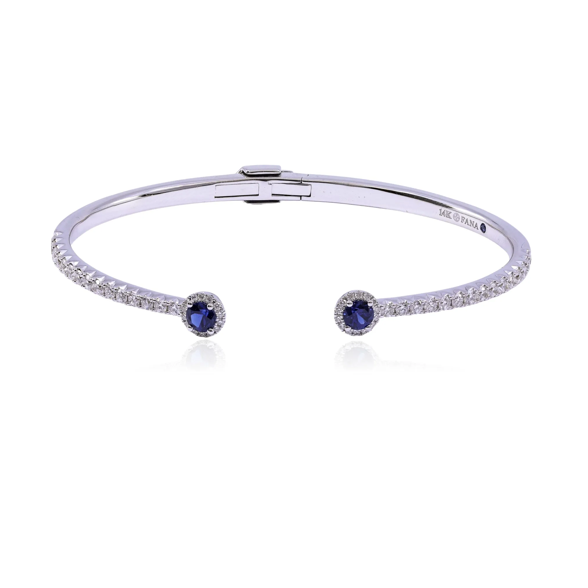 14K WHITE GOLD DIAMOND SAPPHIRE CUFF BRACELET - 1.34CTW