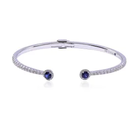 14K WHITE GOLD DIAMOND SAPPHIRE CUFF BRACELET - 1.34CTW