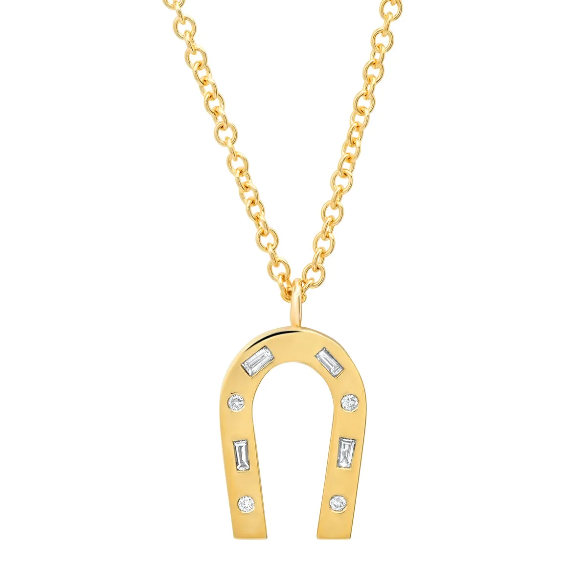 14K Yellow Gold Mixed Diamond Horseshoe Necklace