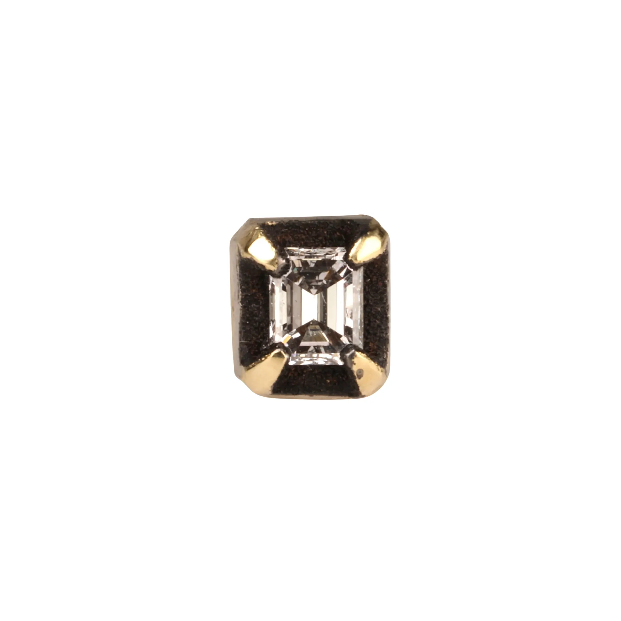 18K Gold Emerald-Cut Diamond Stud with Blackened 14K White Gold Halo