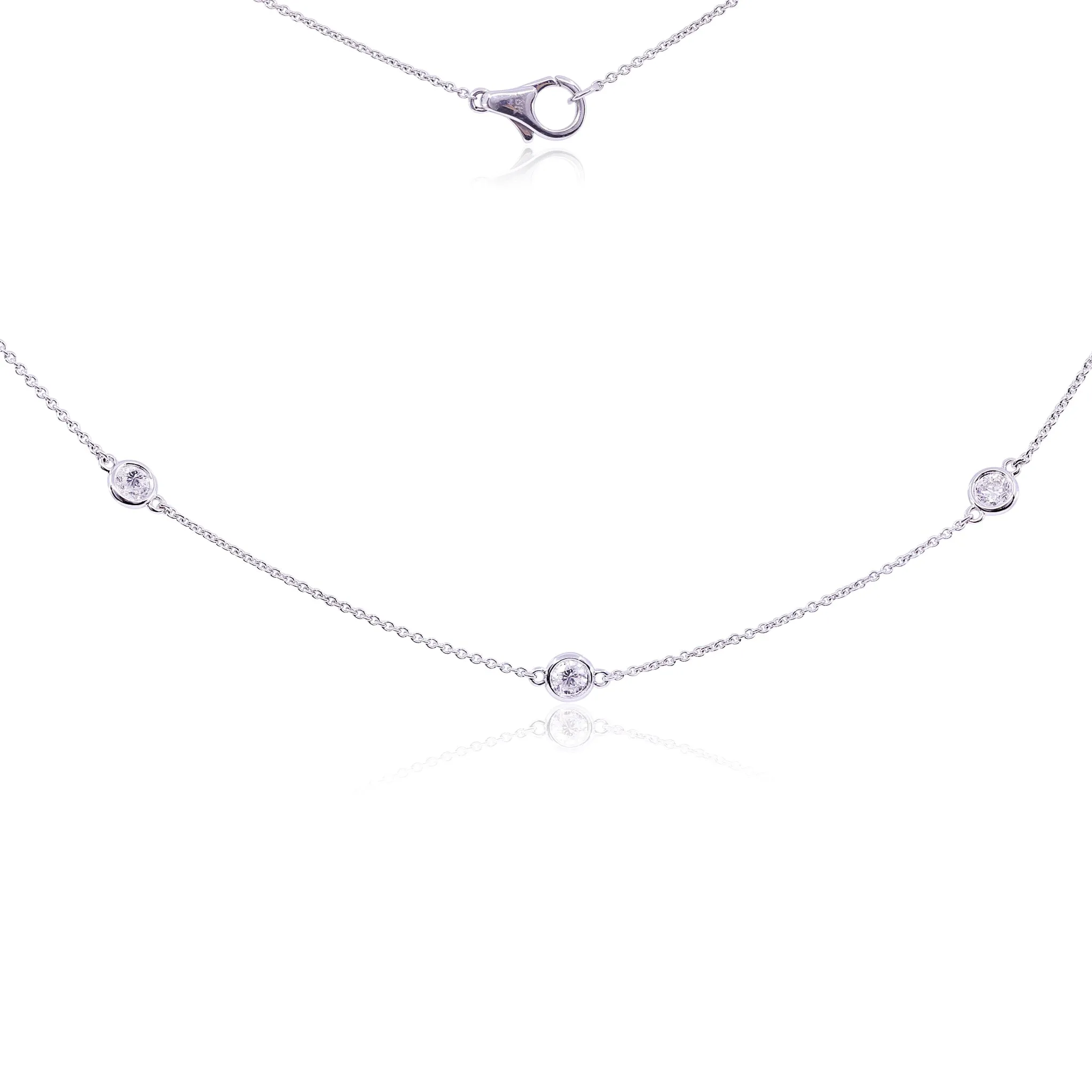 18K WHITE GOLD ROUND DIAMOND STATION NECKLACE 0.59CTW