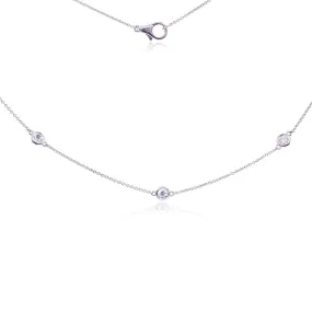 18K WHITE GOLD ROUND DIAMOND STATION NECKLACE 0.59CTW