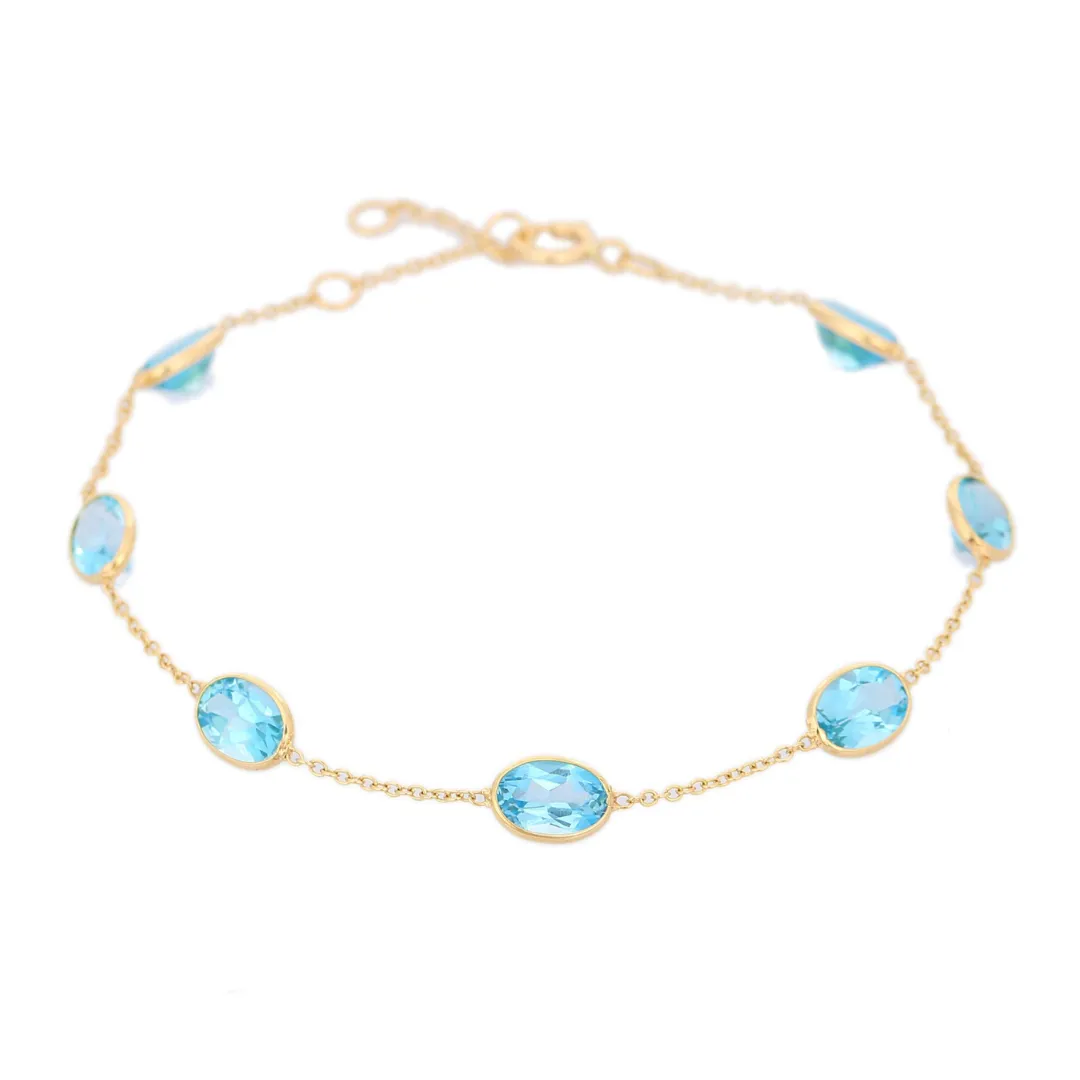 18K Yellow Gold Bracelet with Blue Topaz Gemstone