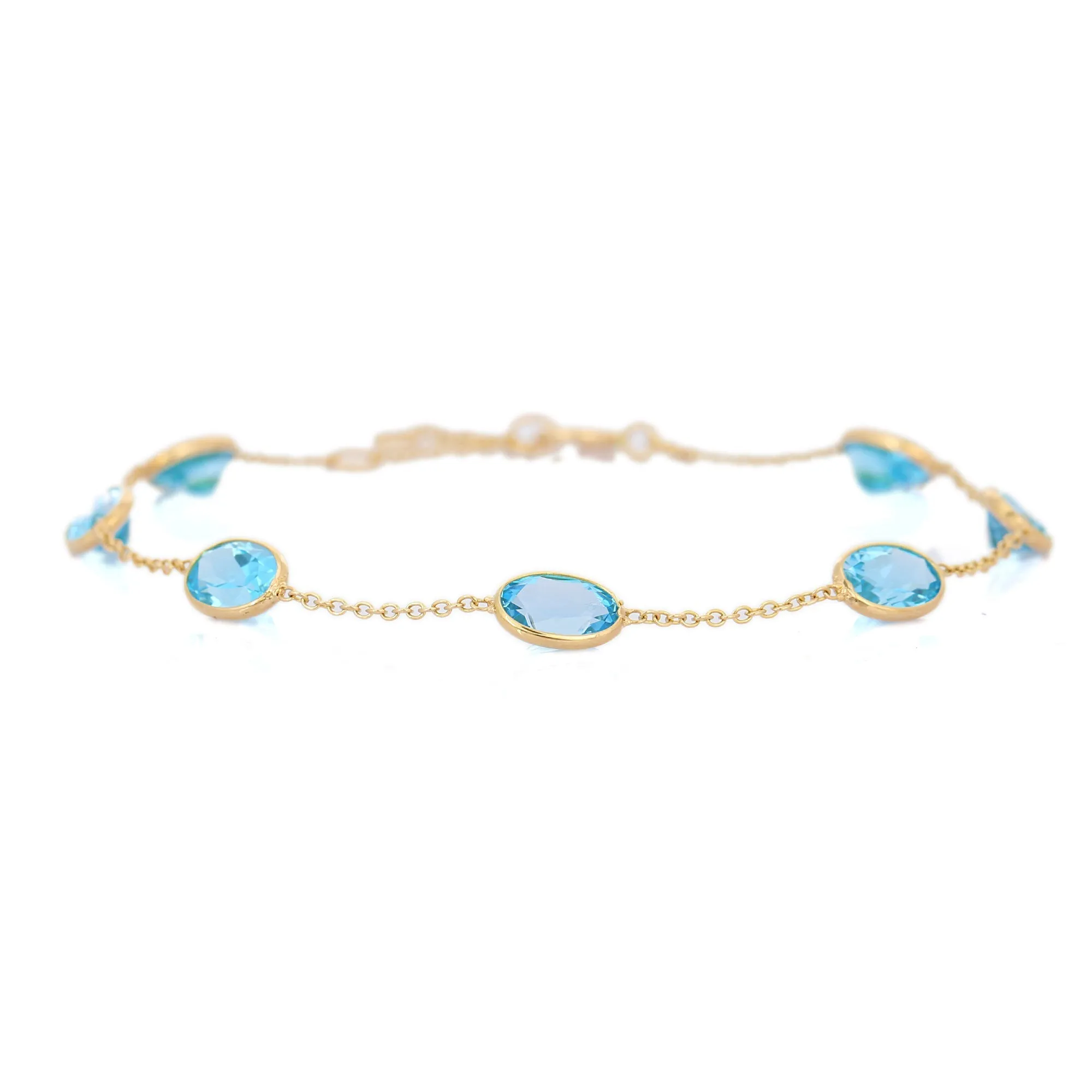 18K Yellow Gold Bracelet with Blue Topaz Gemstone