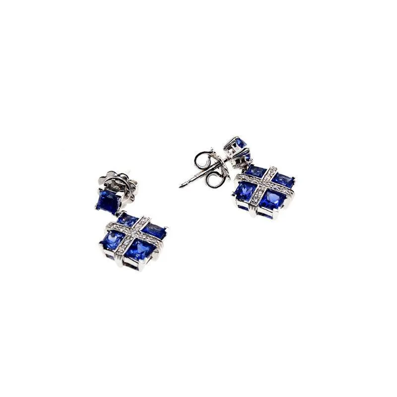 18KT W/G Sapphire & Diamond Earrings