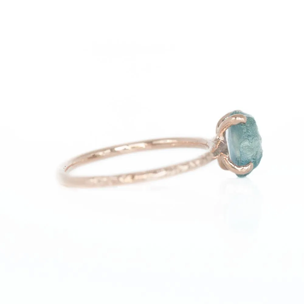 2.12ct Rough Montana Sapphire ring in Dainty 14k Rose Gold Evergreen Setting