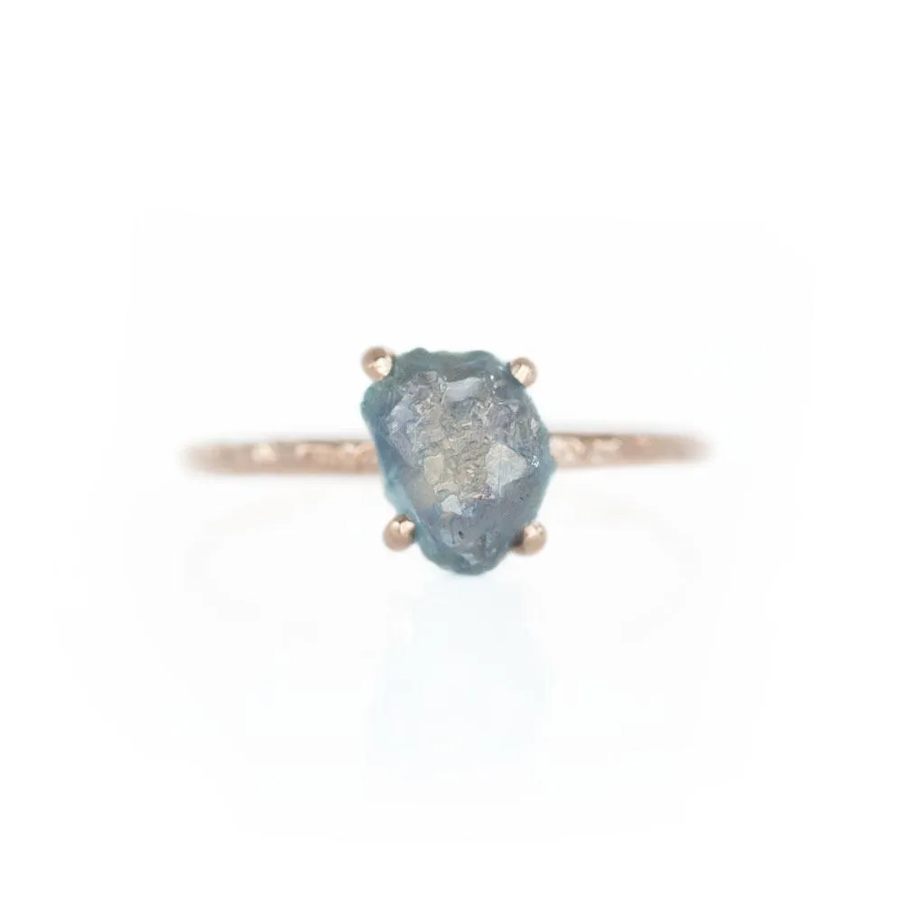 2.12ct Rough Montana Sapphire ring in Dainty 14k Rose Gold Evergreen Setting