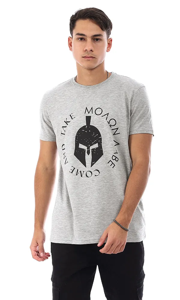 95152 Gladiator Helmet Front Printed Slip On T-Shirt - Heather Grey