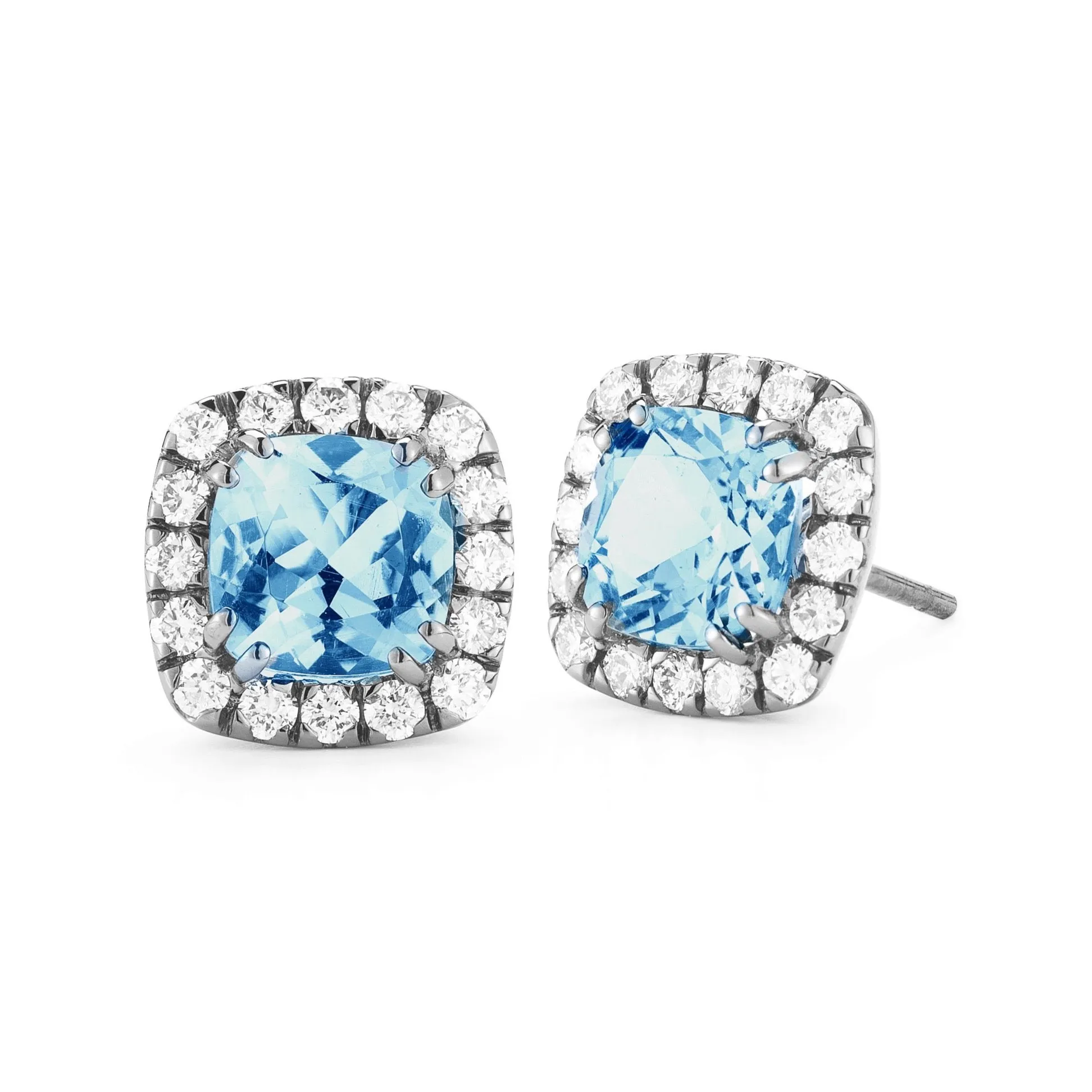 A & Furst - Dynamite - Stud Earrings with Swiss Blue Topaz and Diamonds, 18k Blackened Gold