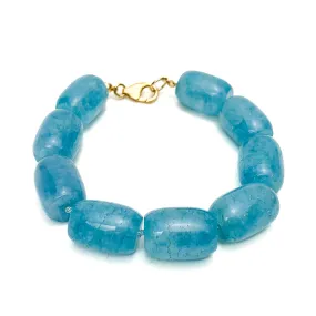 Aquamarine Smooth Barrel Knotted Bracelet With Gold-Filled Trigger Clasp