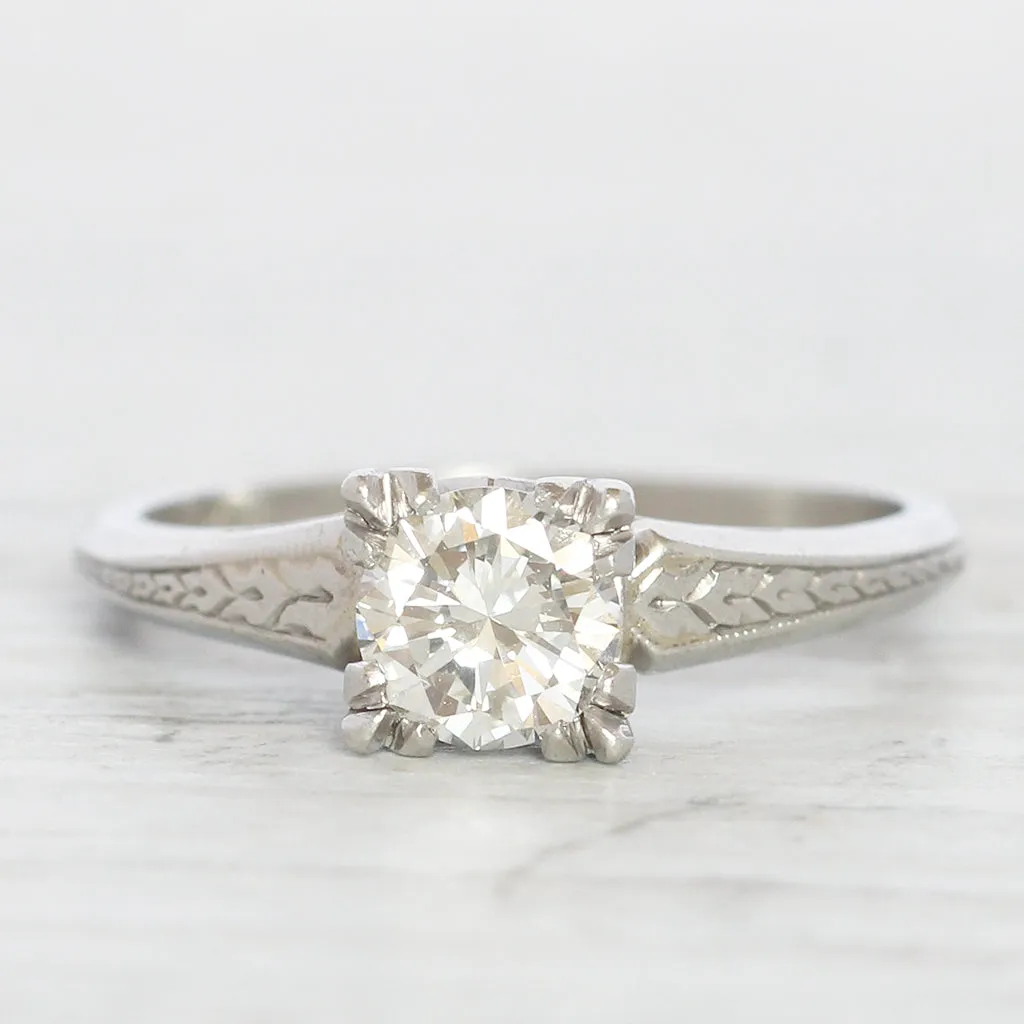 Art Deco Engraved 0.80 Carat Diamond Solitaire