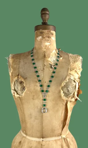 ART DECO ERA 30s Emerald Crystal Pendant Necklace