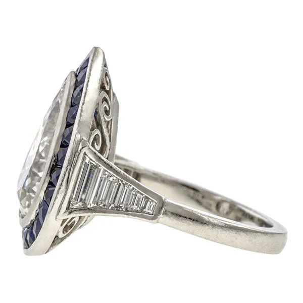 Art Deco Pear Shaped Diamond & Sapphire Ring