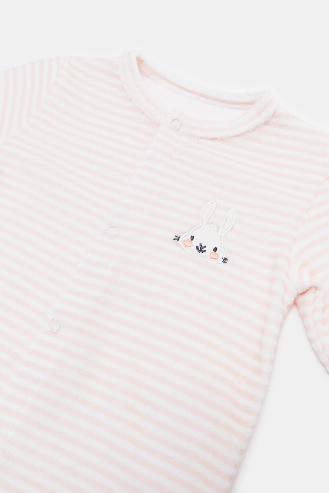 Baby Pink Rabbit Embroidery Sleepsuit