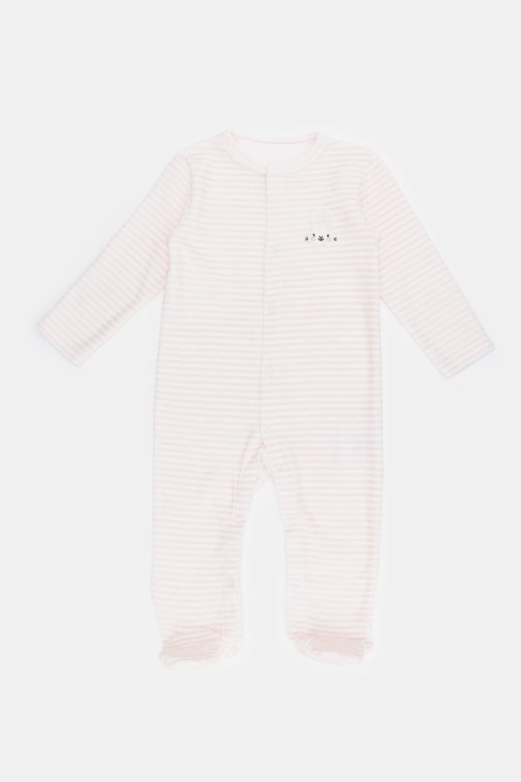 Baby Pink Rabbit Embroidery Sleepsuit