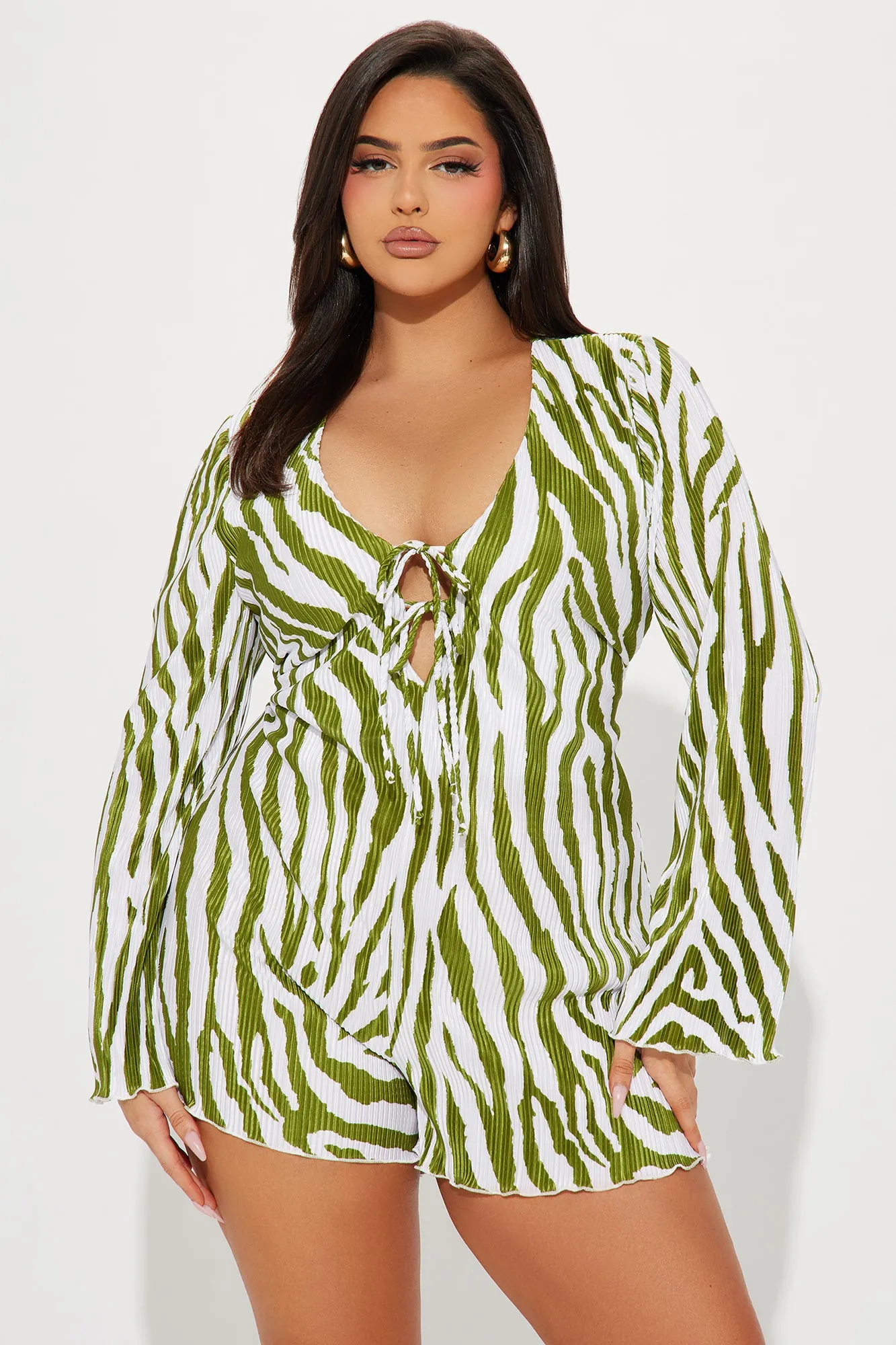 Been Wildin' Plisse Romper - Green