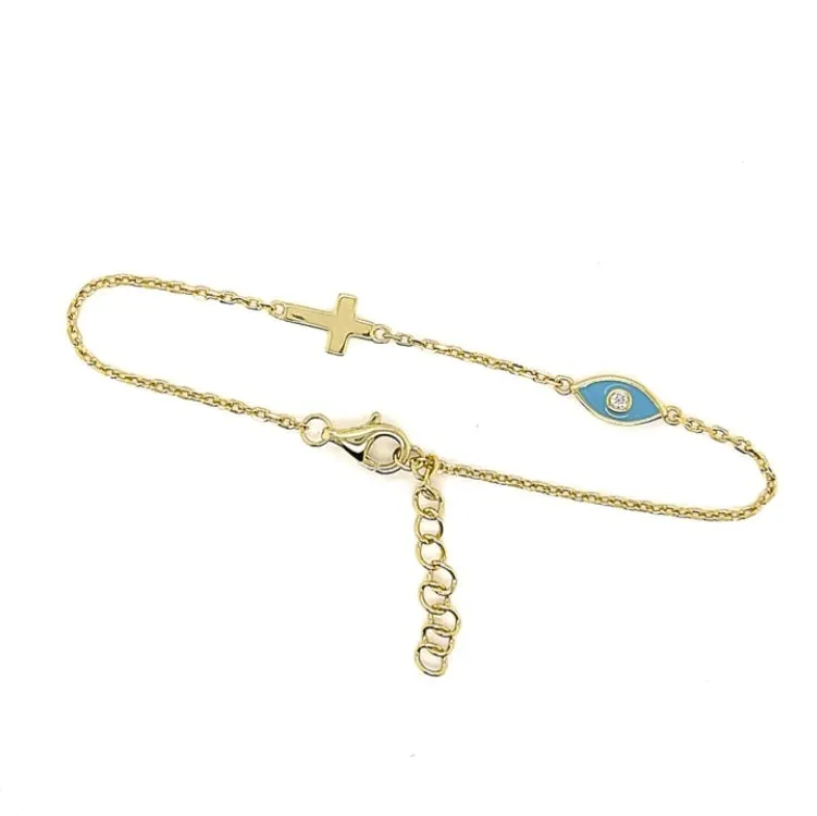 Bijoux blue evil eye and cross bracelet Silver  Gold, Rose Gold