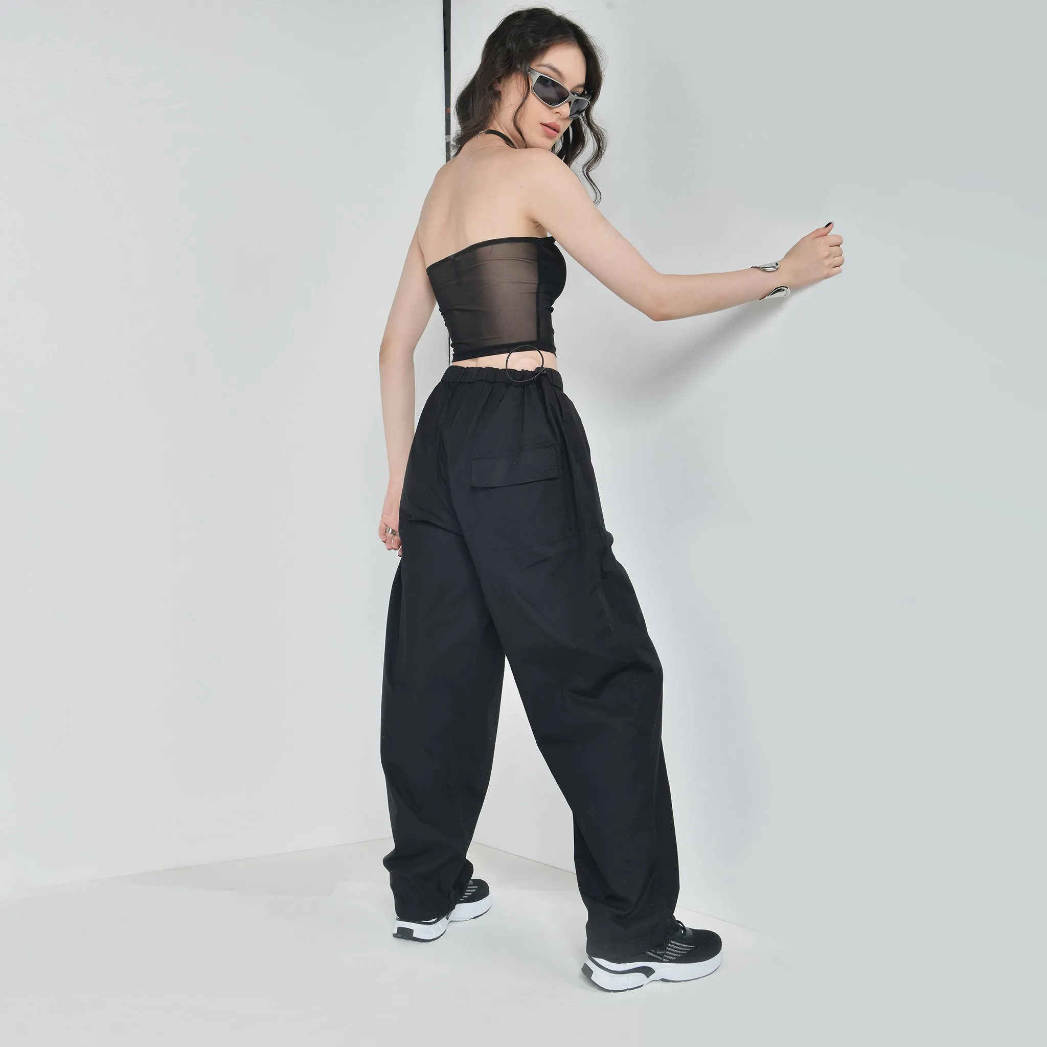 Black Tube Top & Black Parachute Pants