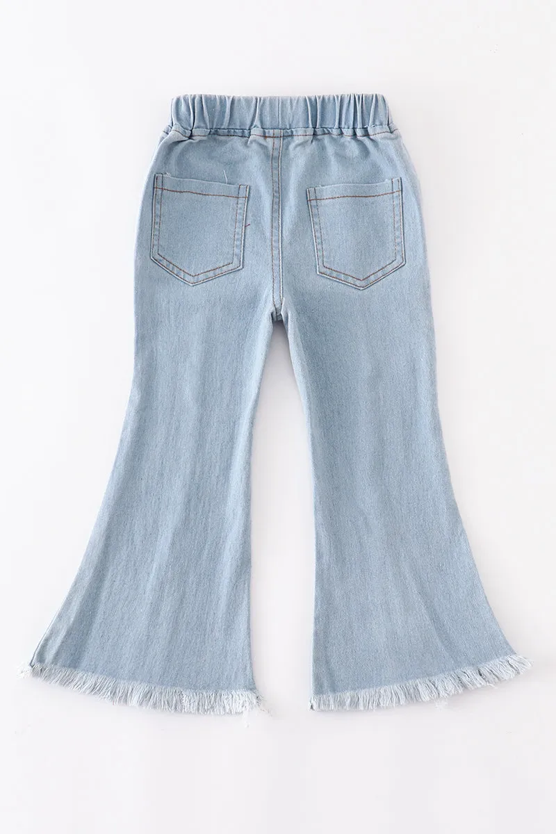 Blue open front girl denim jeans