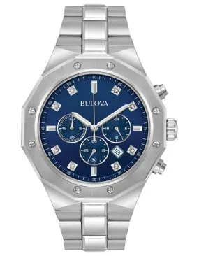 Bulova Mens Diamond Chronograph - Blue Dial - Stainless - Bracelet - 100m - Date