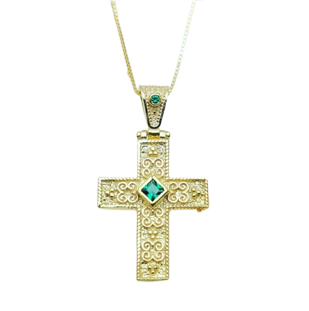 Byzantine Greek Cross Swarovki Crystal Emerald Green necklace