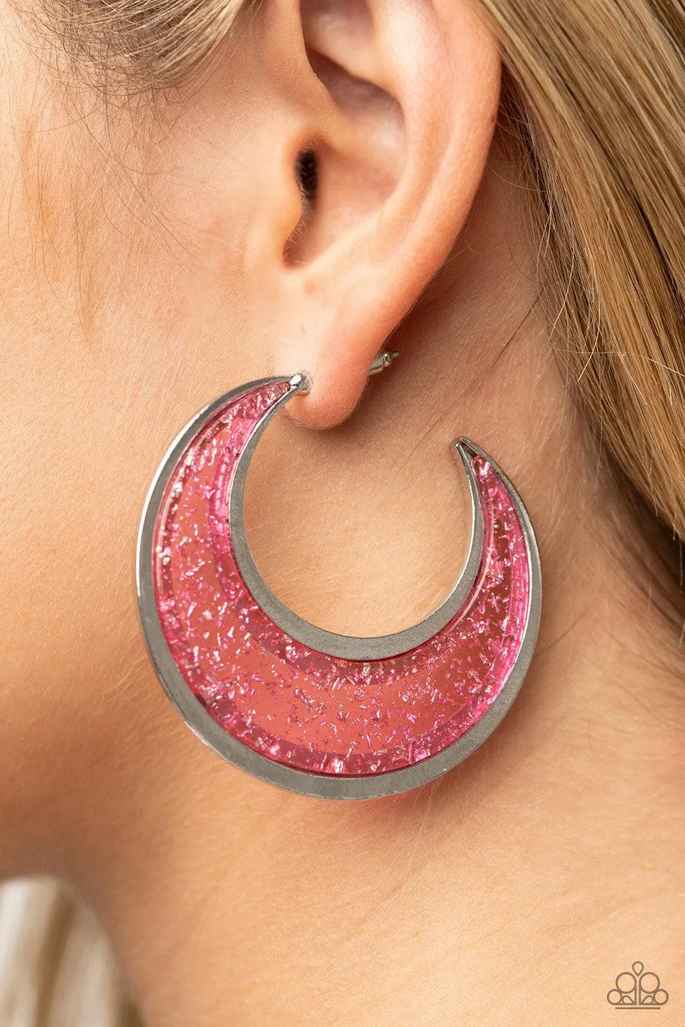 Charismatically Curvy Pink Acrylic Hoop Earrings - Paparazzi Accessories