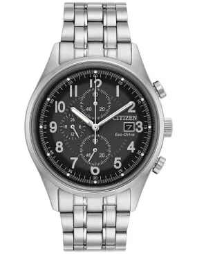 Citizen Eco-Drive Mens Chronograph - Stainless - Bracelet - Grey Dial - Date