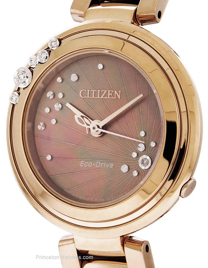 Citizen L Carina Womens Diamond Watch - MOP Dial - Rose Gold-Tone - 50m