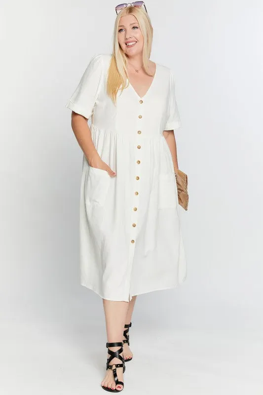 Coleen Linen Dress in Ivory PLUS