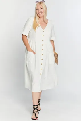 Coleen Linen Dress in Ivory PLUS