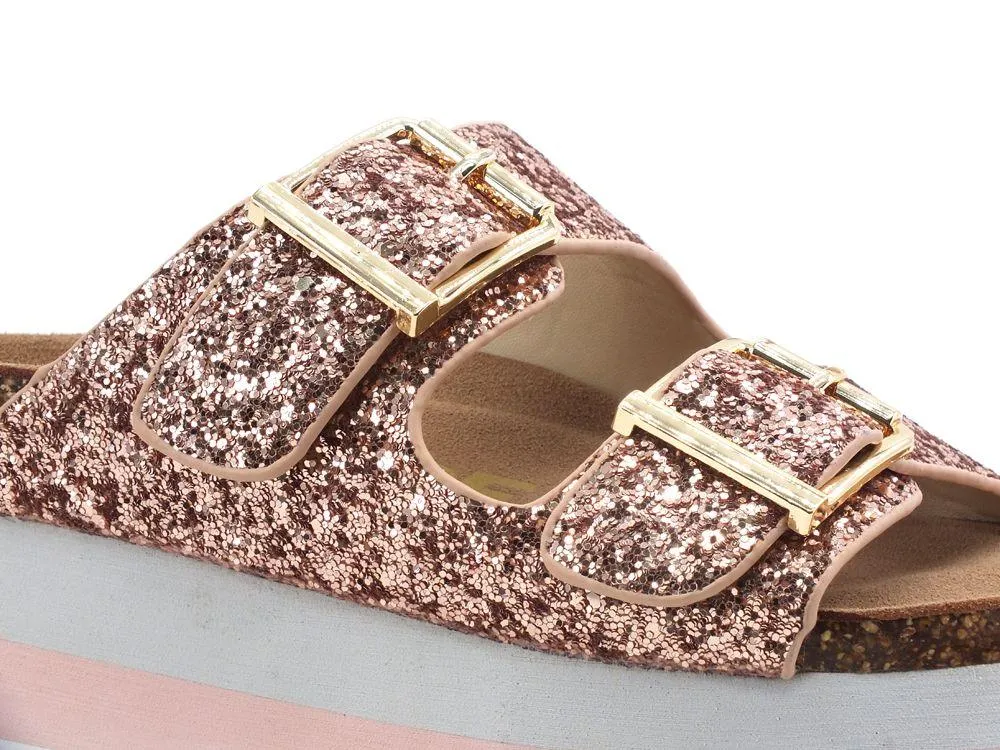 COLORS OF CALIFORNIA Ciabatta Platform Glitter Pink Gold HC.BES039