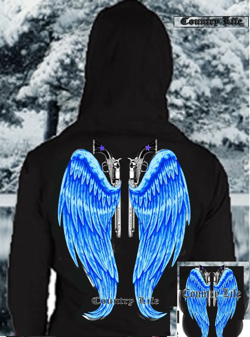 Country Life Outfitters Wings Guns Vintage Black & Blue Bright Girlie Hoodie