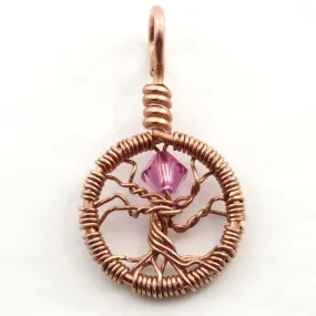 Delicate Rose Crystal Tree of Life Pendant ~ October Birthstone