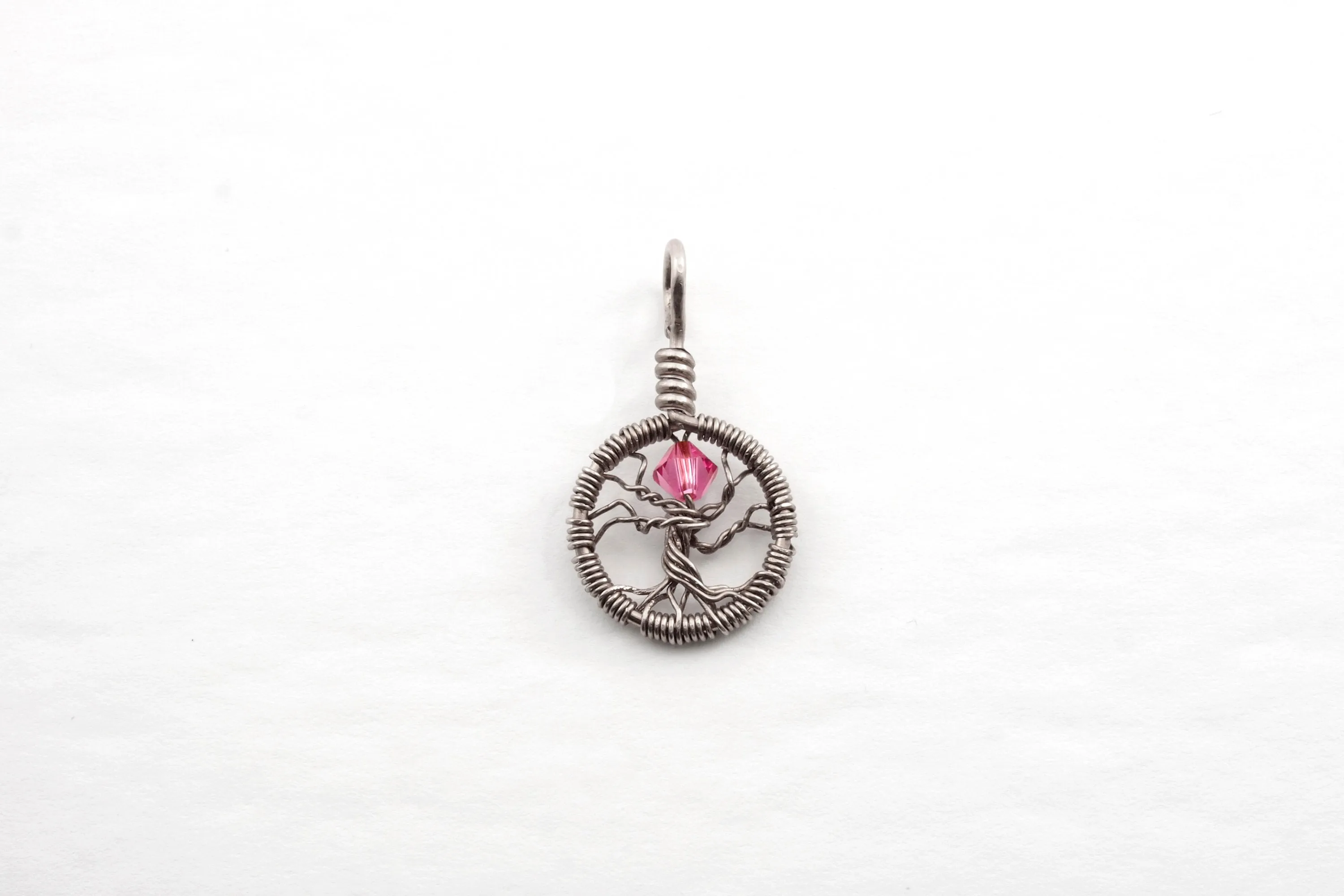 Delicate Rose Crystal Tree of Life Pendant ~ October Birthstone