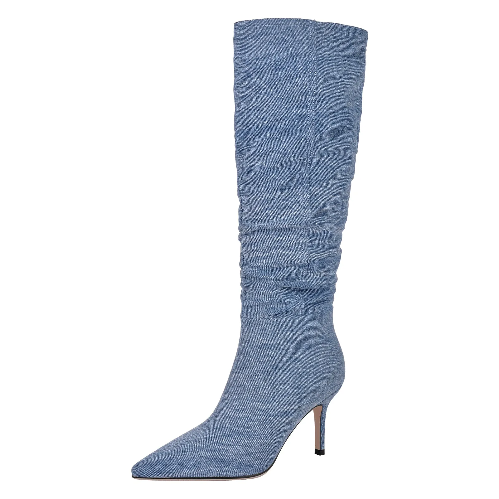 Denim Pointed Toe Stiletto Thigh Boots