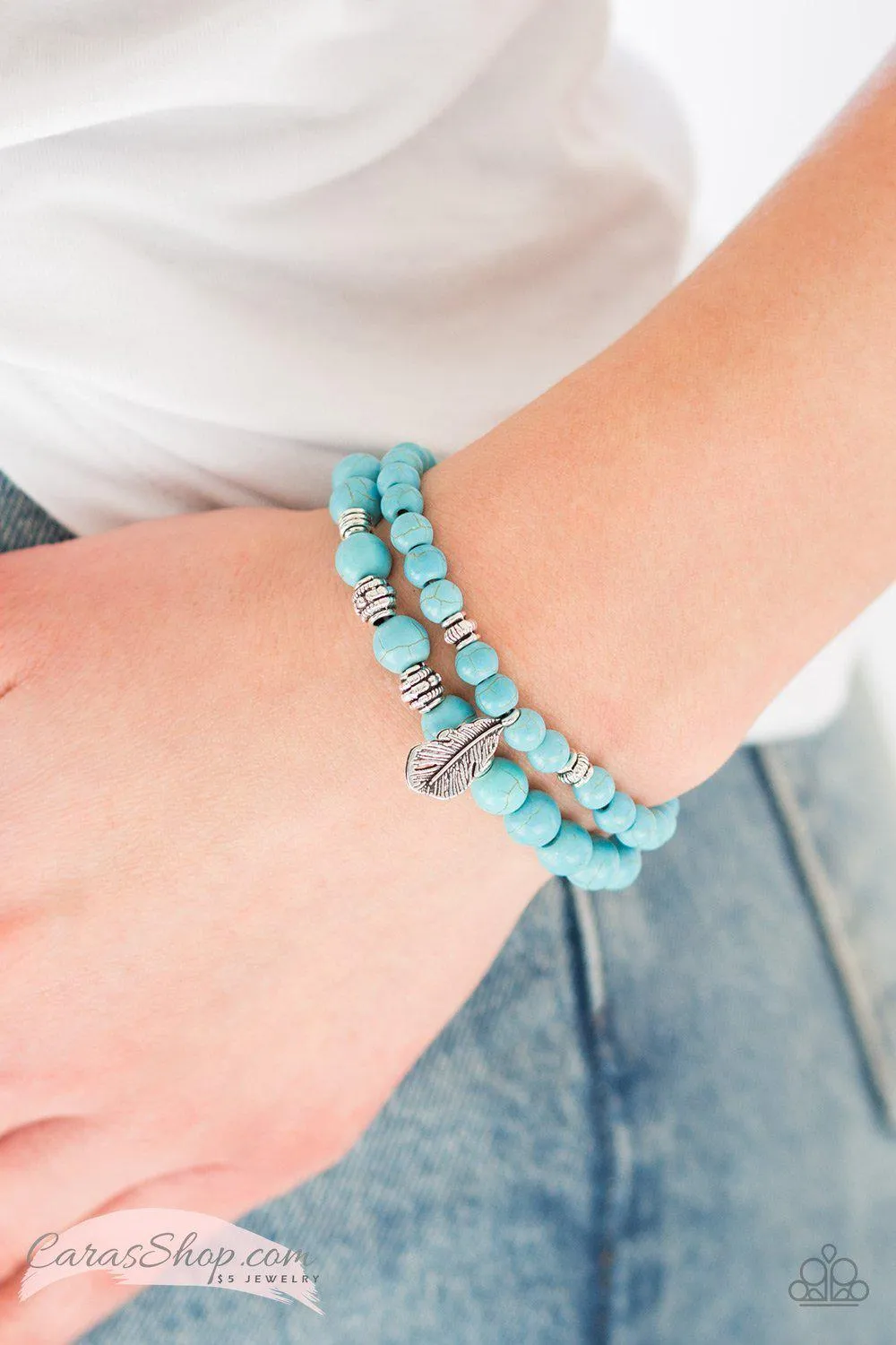 Desert Dove Turquoise Blue Stone Stretch Bracelet Set - Paparazzi Accessories