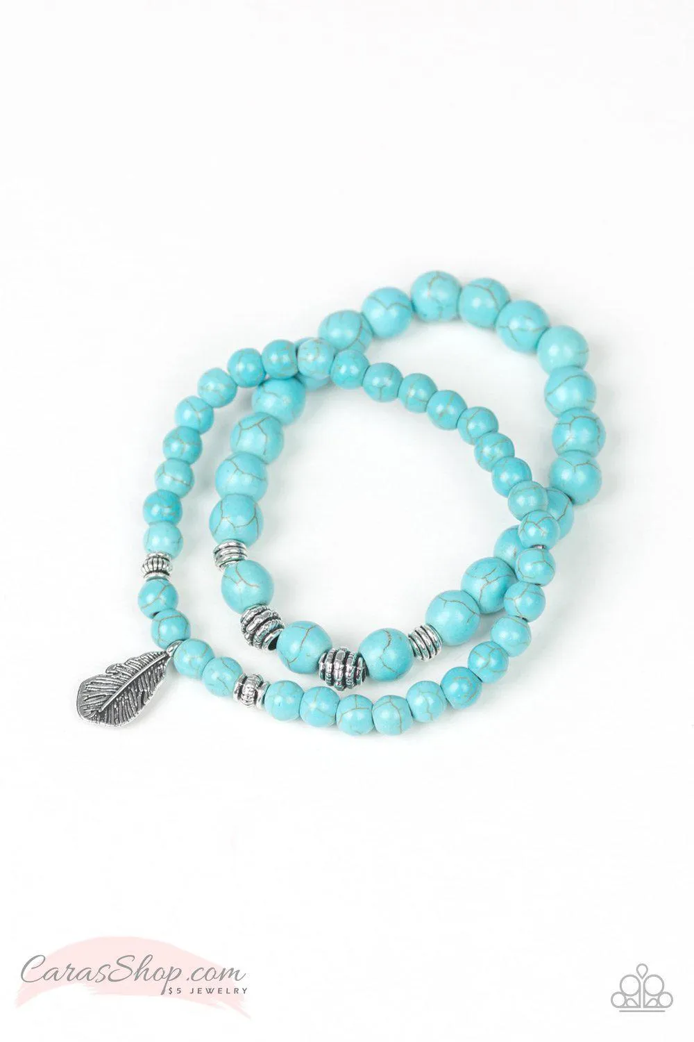 Desert Dove Turquoise Blue Stone Stretch Bracelet Set - Paparazzi Accessories