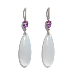 Eclat Jewels - Drop Earrings with Jade, Pink Sapphires and Diamonds, 18k White Gold