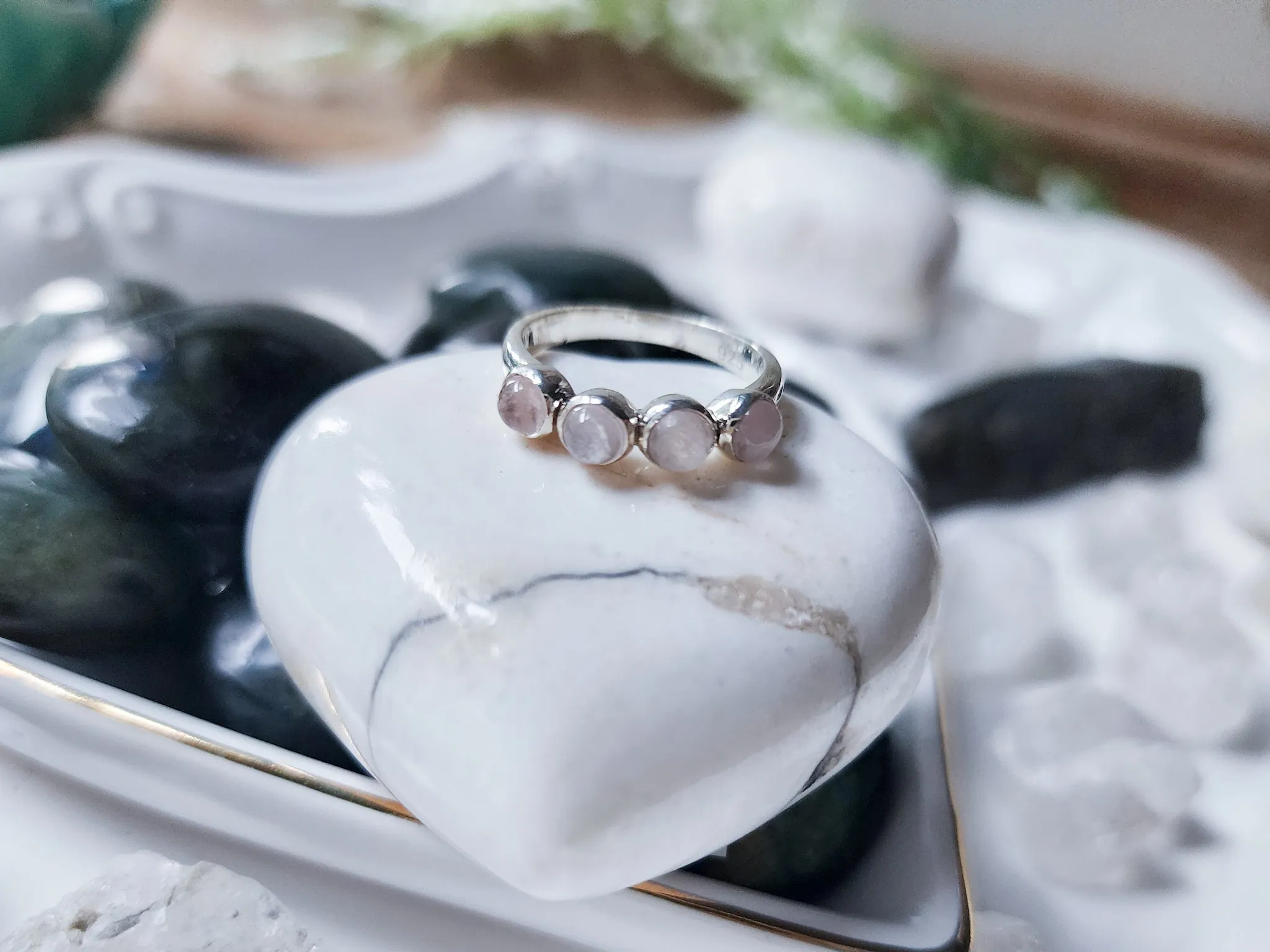 Four Stone Dainty Sterling Ring || Rose Quartz