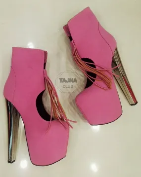 Fringe Pink Metal Heel Platform Pumps