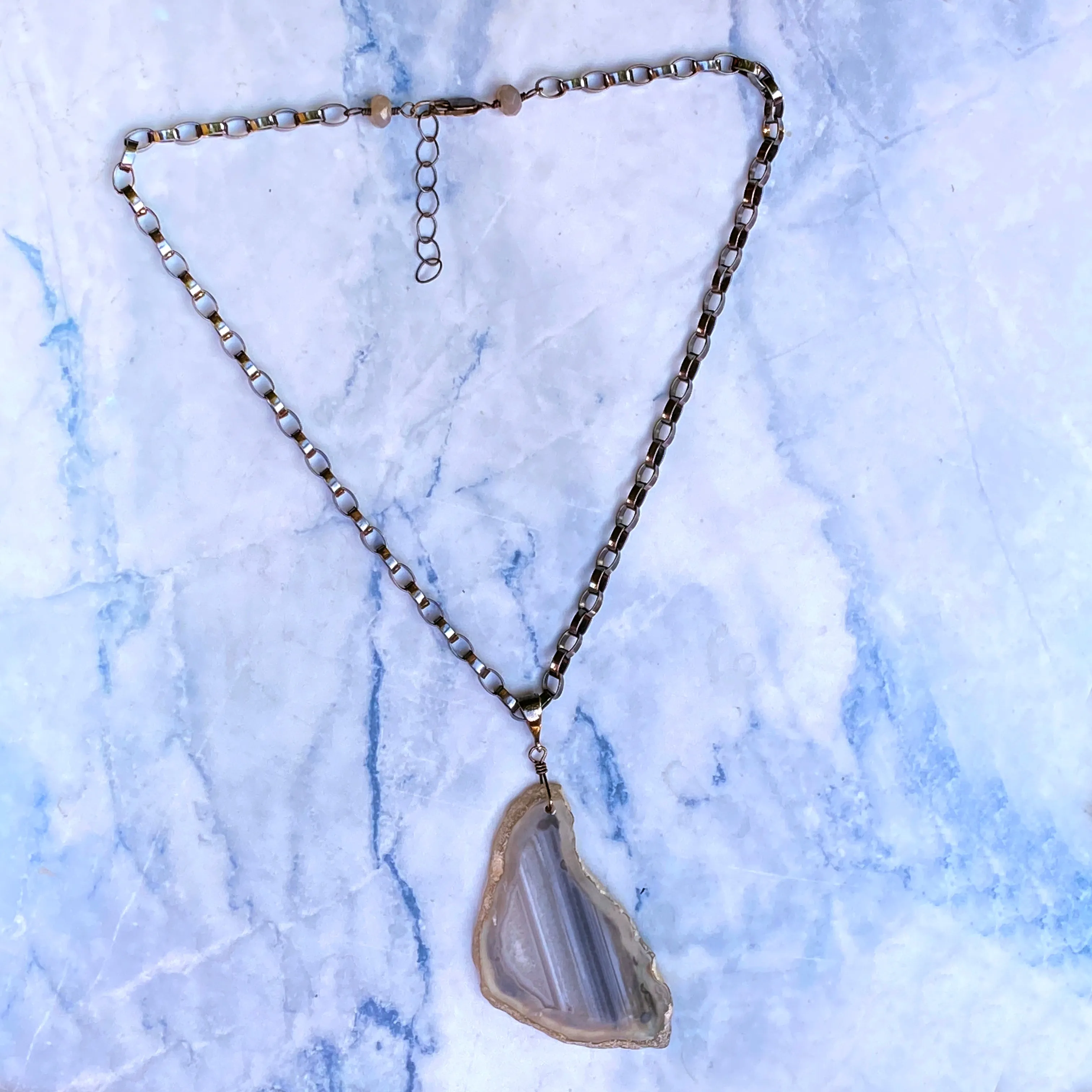 Gray Agate on Sterling Silver Chain