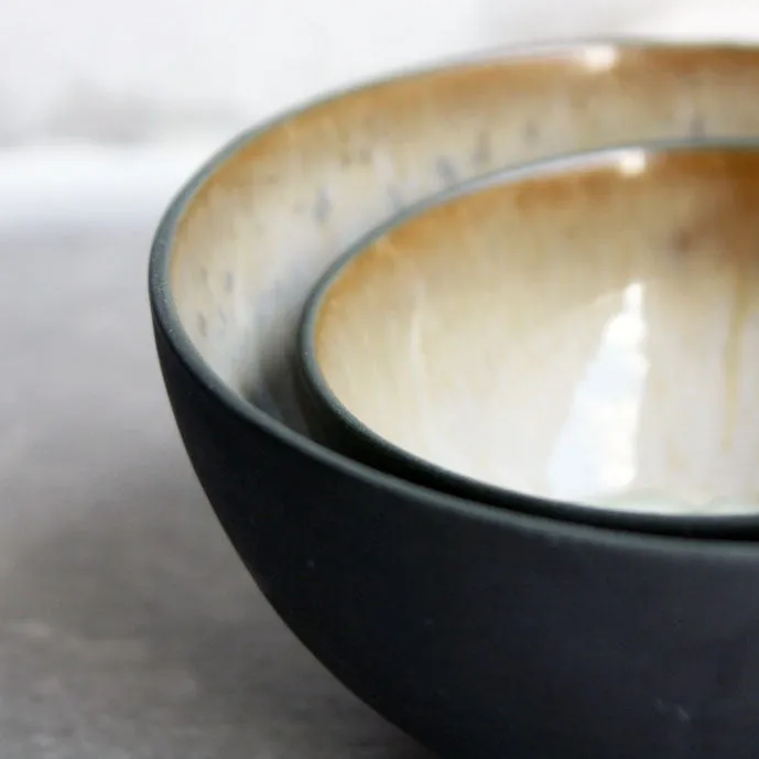 Half Sphere Bowl, Black w/ crystal glaze (medium)