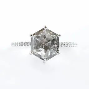 Hexagon Salt And Pepper Diamond Ring With Pave Diamond Band